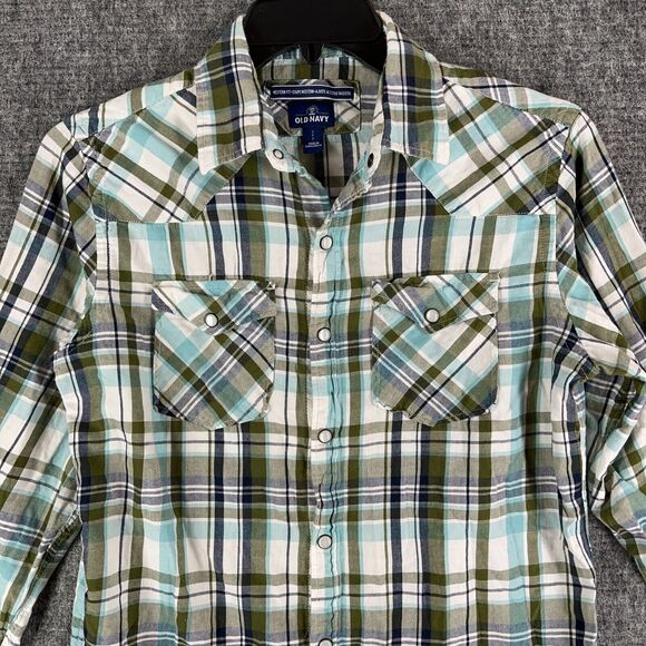 Old Navy Shirt Mens Small Western Fit Pearl Snaps Prescott Plaid Button-Up - Picture 3 of 12